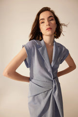 Crescent Line Wave Pareo Dress – BLUE