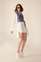 Crescent Line Parıltılı Gömlek Elbise – Beyaz