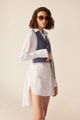 Crescent Line Parıltılı Gömlek Elbise – Beyaz