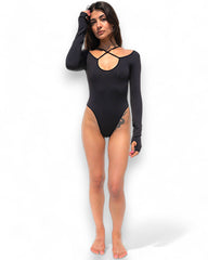 IAMLOVEIN Black' Call Me Long Sleeve Bodysuit