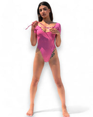 IAMLOVEIN Bubble Gum' Shorts Sleeve Call Me Bodysuit