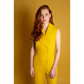 Femponiq Double Breasted Shawl Lapel Jumpsuit (Mustard Yellow)