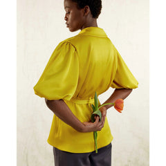 Draped Sleeve Satin Blouse (Golden Yellow)