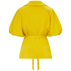 Draped Sleeve Satin Blouse (Golden Yellow)