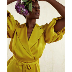 Draped Sleeve Satin Blouse (Golden Yellow)