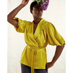 Draped Sleeve Satin Blouse (Golden Yellow)