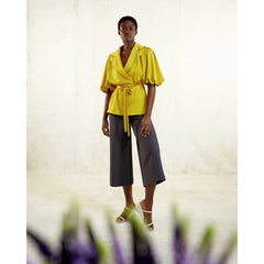 Draped Sleeve Satin Blouse (Golden Yellow)