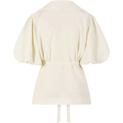 Femponiq Draped Puff Sleeve Tailored Blouse (Ivory)