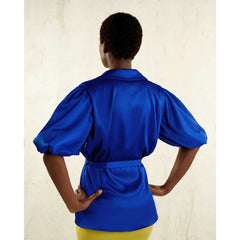 Draped Sleeve Satin Blouse (Royal Blue)