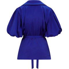 Draped Sleeve Satin Blouse (Royal Blue)