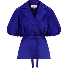 Draped Sleeve Satin Blouse (Royal Blue)