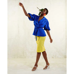 Draped Sleeve Satin Blouse (Royal Blue)