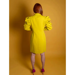 Femponiq Draped Sleeved Tailored Blazer Dress (Mustard)