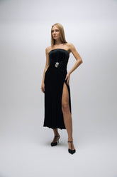 Esra Adıgüzel Lume – Strapless Drape Detailed Slit Midi Dress