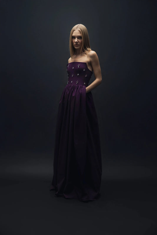 Esra Adıgüzel Viole - Purple Crystal Stone Embroidered Long Dress