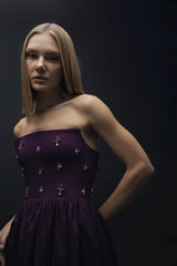 Esra Adıgüzel Viole - Purple Crystal Stone Embroidered Long Dress