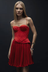 Esra Adıgüzel Carmine - Red Satin Bustier with Heart Neckline and Underwire Detail