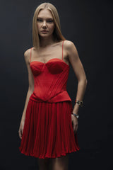 Esra Adıgüzel Carmine - Crepe Chiffon Mini Skirt with Drape Detail