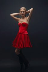 Esra Adıgüzel Carmine - Red Satin Bustier with Heart Neckline and Underwire Detail