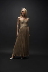 Esra Adıgüzel Tial – Gold Drape Detaylı Straplez Midi Elbise
