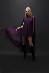 Esra Adıgüzel Verei - Purple Cape Detailed Mini Draped Dress