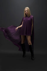 Esra Adıgüzel Verei - Purple Cape Detailed Mini Draped Dress