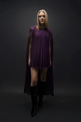 Esra Adıgüzel Verei - Purple Cape Detailed Mini Draped Dress