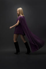Esra Adıgüzel Verei - Purple Cape Detailed Mini Draped Dress