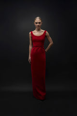 Esra Adıgüzel Velvet Ember – Red Velvet Back Slit Detailed Dress