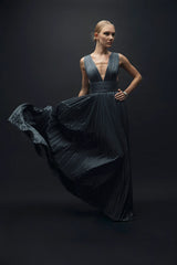 Cendre – Silk Drape Detailed Long Dress