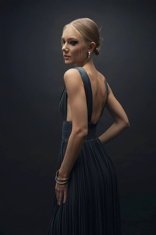 Cendre – Silk Drape Detailed Long Dress