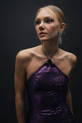 Esra Adıgüzel Nia - Double-Sided Sequin Halter Neck Stone Detailed Dress