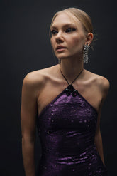 Esra Adıgüzel Nia – Double Sided Sequin Halter Neck Stone Detailed Dress