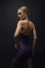 Esra Adıgüzel Nia - Double-Sided Sequin Halter Neck Stone Detailed Dress