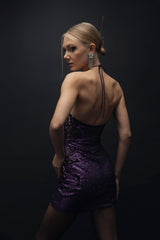 Esra Adıgüzel Nia – Double Sided Sequin Halter Neck Stone Detailed Dress