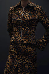 Feline Mirage – Zipper Detailed Bele Seated Leopard Patterned Jacket