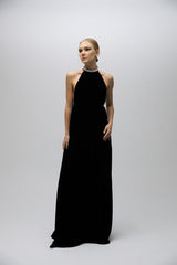 Esra Adıgüzel Noir – Velvet Halter Neck Long Dress with Cape Detail