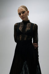 Esra Adıgüzel Lure - Dian - Stand Collar Lace Midi Dress