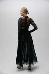 Dian – Upright Collar Lace Midi Elbise