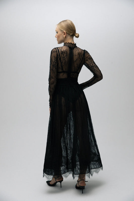 Dian – Upright Collar Lace Midi Dress