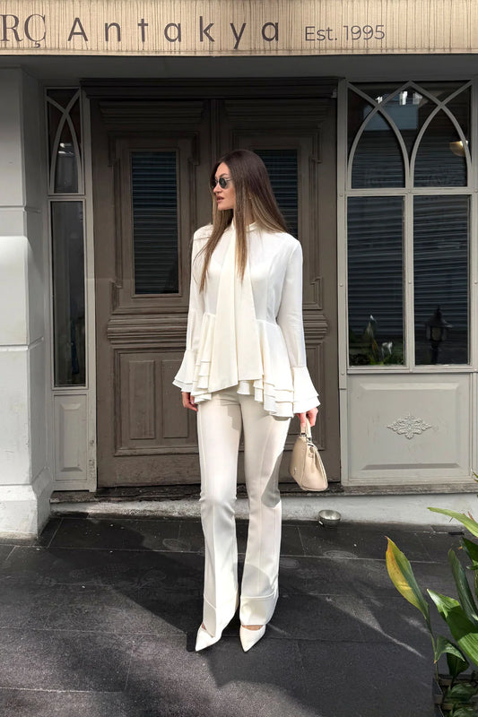 Crescent Line Elegant Cream Trousers