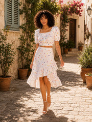 Eloshé Polka Dot Crop Top ve Ruffle Etek METPSM101