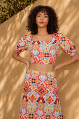 Eloshé Balloon Sleeve Crop Bluz ve Midi Etek MEDSSM101