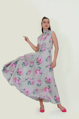 Eloshé Floral Print V-Neck Maxi Dress with Belt FEDSSM101
