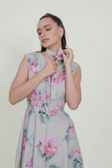 Eloshé Floral Print V-Neck Maxi Dress with Belt FEDSSM101