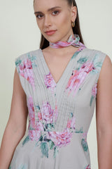 Eloshé Floral Print V-Neck Maxi Dress with Belt FEDSSM101