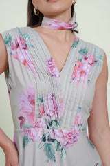 Eloshé Floral Print V-Neck Maxi Dress with Belt FEDSSM101