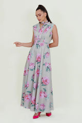 Eloshé Floral Print V-Neck Maxi Dress with Belt FEDSSM101