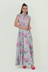 Eloshé Floral Print V-Neck Maxi Dress with Belt FEDSSM101