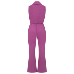 Femponiq Double Breasted Shawl Lapel Jumpsuit (Purple Orchid)
